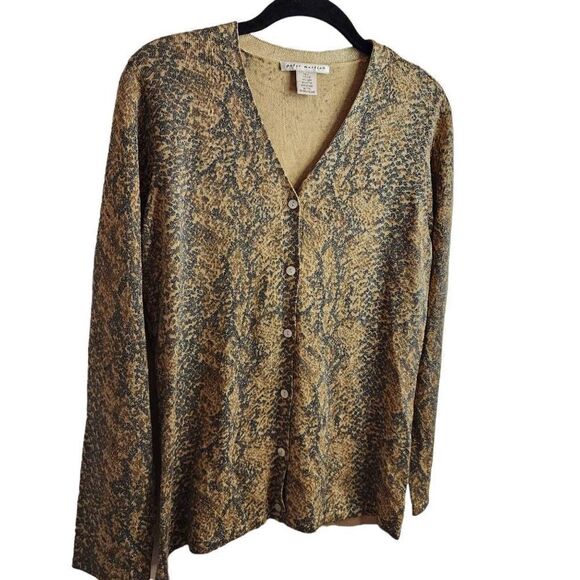 Peter Martin Gold Snakeskin Silk Button Up Lightweight Cardigan Size Small - Picture 1 of 7